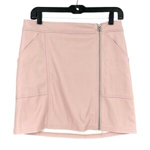 Express Faux Leather Mini Skirt Pink‎ Full Zip Front Pockets Women's Size 6